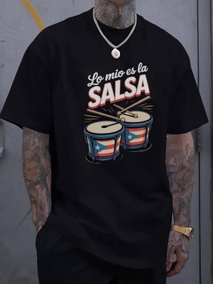 Men's Latin Music Bongo Drum & Spanish Salsa Print T-Shirt, Casual Short Sleeve