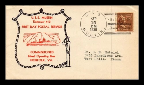 DR JIM STAMPS US COVER USS MUSTIN FIRST DAY COMMISSION NAVAL CANCEL