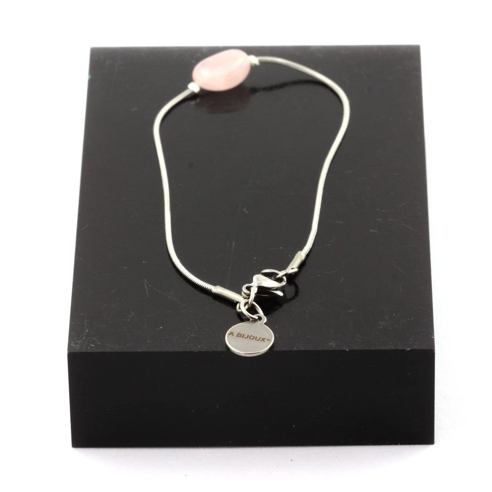 Bracelet en acier inoxydable 1 Perle Quartz rose du Brésil de forme Fabriqué en - Photo 1/2