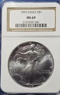 1995 $1 American Silver Eagle NGC MS69 Brown Label