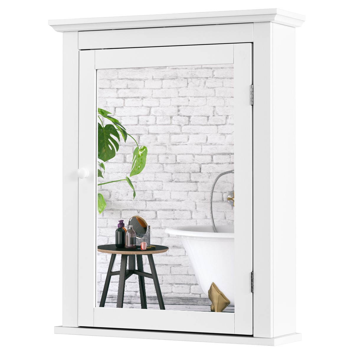 Bathroom Mirror Cabinet Wall Mounted Adjustable Shelf Medicine Storage White