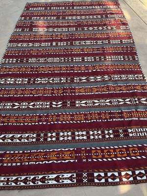 Turkish Kilim rug Bohemian Area rug Red Vintage Moroccan Wool 6'  x  10' 6''