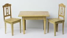 Antique German Dollhouse Gebruder Bing Grain Painted Table 2 Chairs Miniature