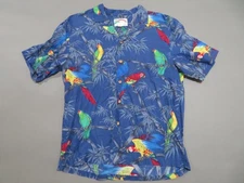 Vtg Paradise Found Shirt Mens Large Blue Hawaiian Aloha Parrot Magnum PI Hawaii