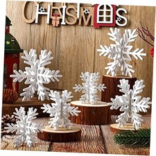 12 Pcs Wooden Snowflake Table Decor 3D Snowflake Tabletop Signs and White