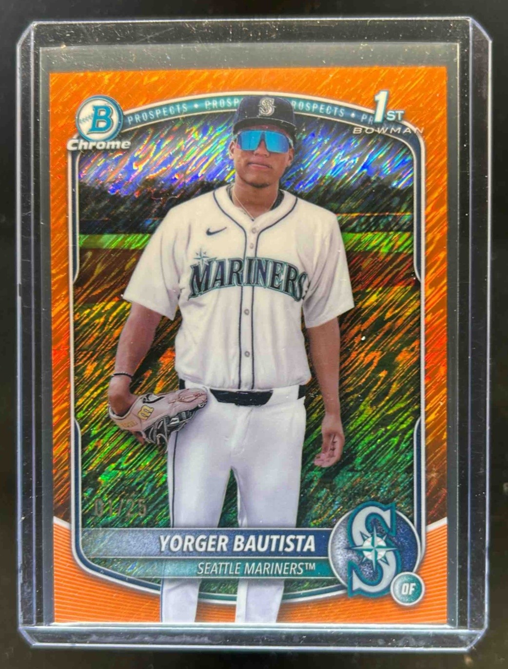 2025 Bowman Chrome Yorger Bautista Orange Shimmer Refractor 1st Prospect #/25