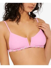 HULA HONEY Women's Pink Shell-Trim Tie Removable Cups V-Wire Swimsuit Top L