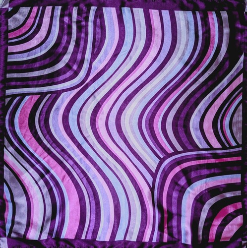 Vintage Silk Square Scarf Purple Wavy Psychedelic Hair Accent Trippy Dance Prop - Picture 2 of 6