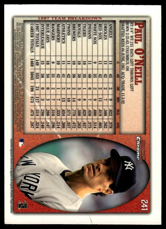 1998 Bowman Chrome #241 Paul O'Neill International - Image 2 of 2