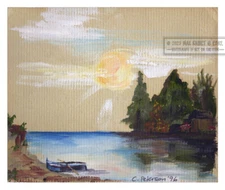 Boat on a Lake with Trees 1996 C Peterson *  Original Art Oil Painting Landscape
