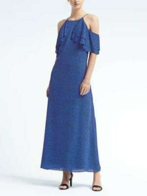 NWT Banana Republic Cold-Shoulder Ruffle Maxi Dress Cobalt - Main Image