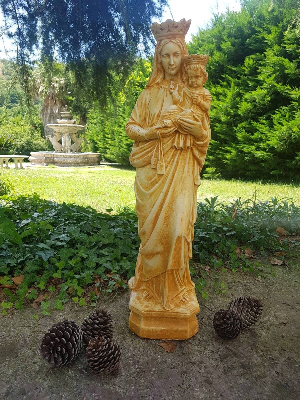 STATUA SCULTURA DELLA MADONNA DEL CARMELO CARMINE IN CEMENTO PER ESTERNO H 80 CM