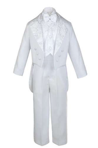 6pc Baptism White Tuxedo English Spanish Silver Gold Pope Santa Maria Mary Stole - Picture 4 of 14