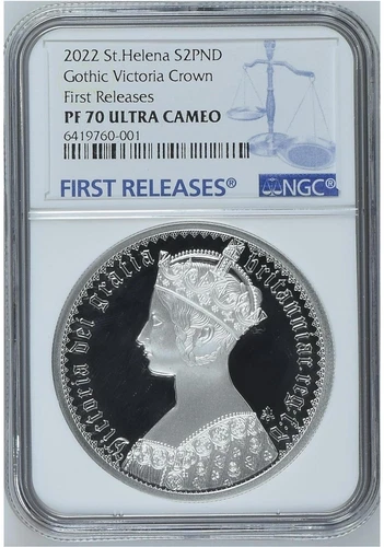 UK Gothic Crown Victoria Wyon Design ST Helena 2022 Silver Coin 2oz NGC PF70 FR