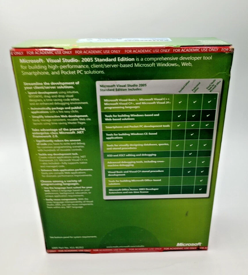 NEW Retail Microsoft Visual Studio 2005 Standard Edition ACADEMIC 5 Discs w/ Key - Image 3 of 4