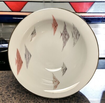 Vintage MCM Noritake Tropica 5-5/8  Fruit/Dessert Bowl Atomic Fish Platinum Trim