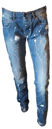 Jeans Pantalone Uomo Stretch Schizzi Colore Bianco Stinto ZOO YORK Taglia  48 W34 | eBay