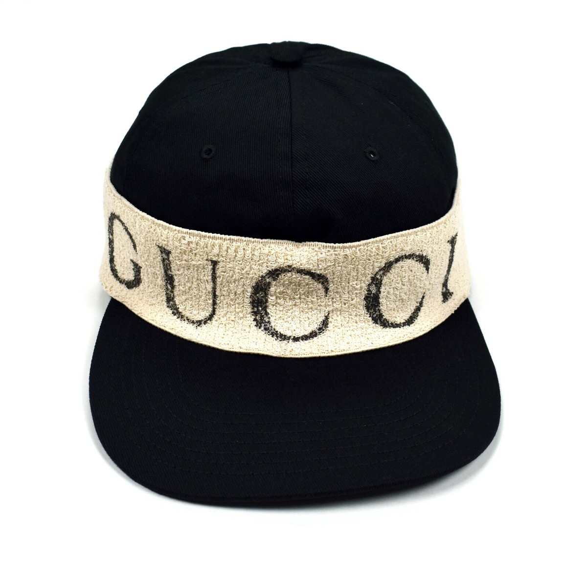 NWT $395 Gucci Black Vintage Logo Beige Headband Hat Cap