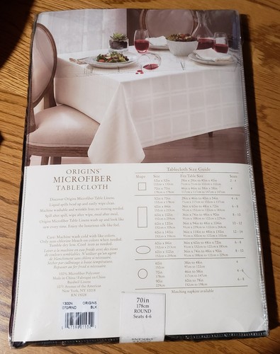 Origins Microfiber Tablecloth Black Round 70 In. Easy Clean Spill Repellent New - Picture 2 of 3