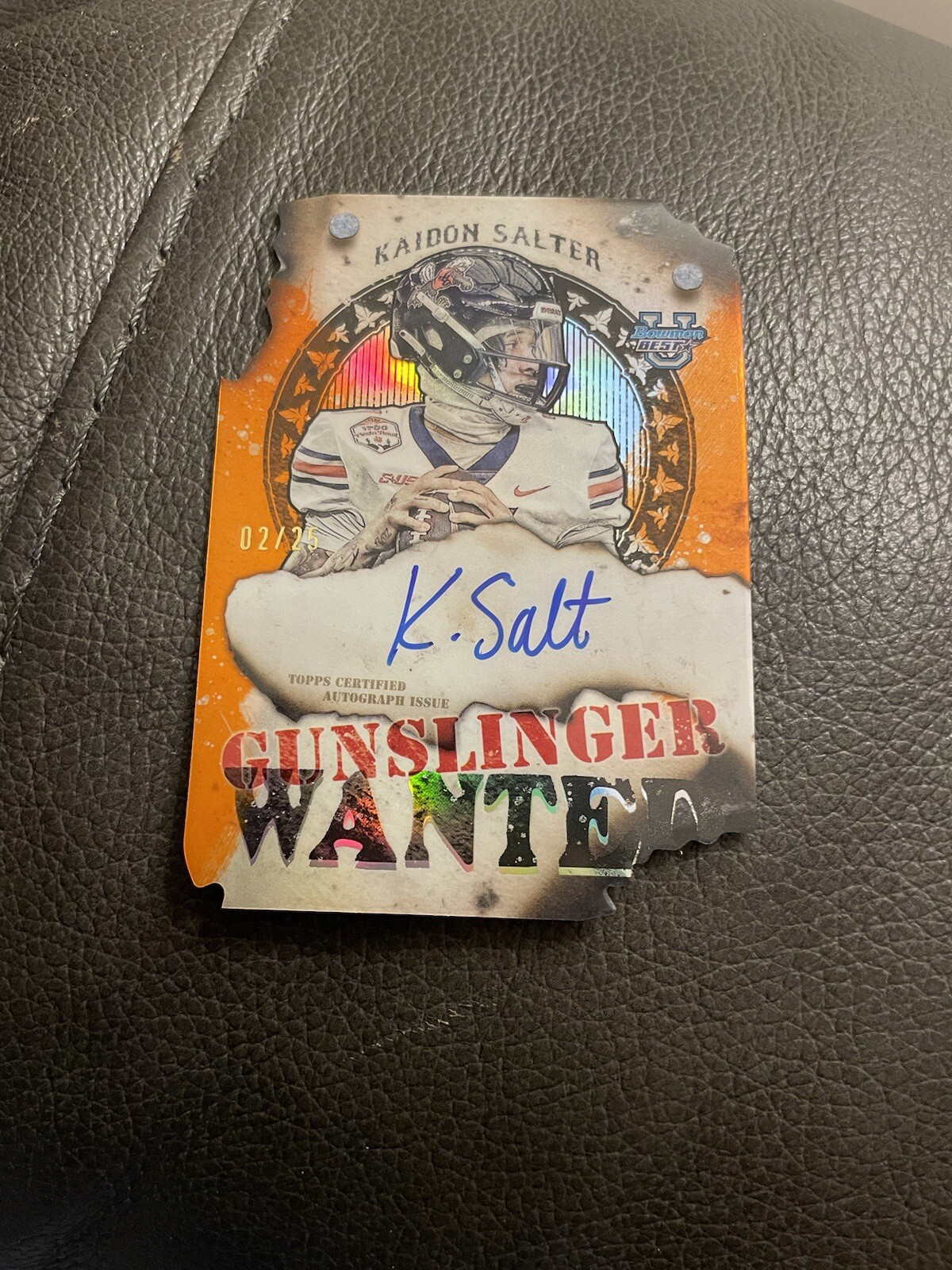2024 Bowman Best U Kaidon Salter Auto #/25 Gunslinger Wanted Orange Die-Cut NMT