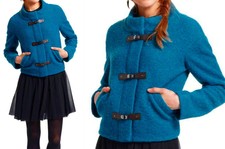 Anthropologie Buckled In Blue Jacket 4 S / M Blue $268 Warm Wool Coat Clasps