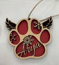 PET PAW CHRISTMAS ORNAMENT. DOG or CAT and MEMORIAL WINGS