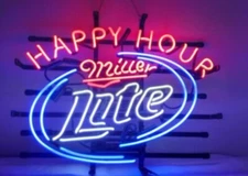 US STOCK Miller Lite Beer Happy Hour 20"x16" Neon Sign Lamp Light High Life Bar