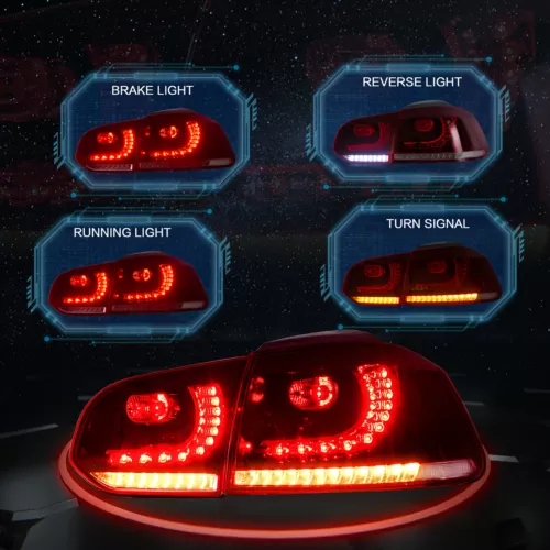 Coppia Fanali Posteriori LED Rosso Fumo per Volkswagen Golf 6 2008-2013 con Sequenziale - Foto 2 di 8