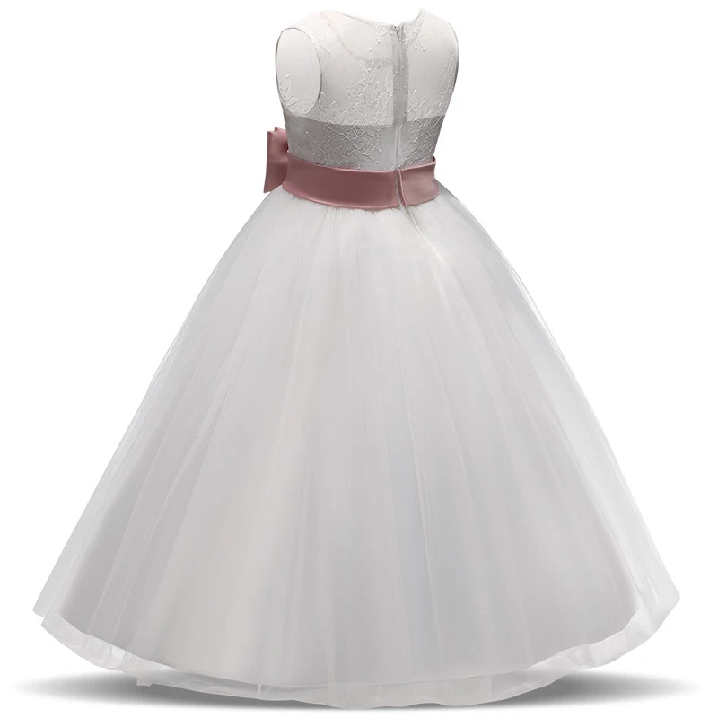 Vestido de noiva branco novo em folha meninas tule princesa dama de honra festa roupas infantis - Imagem 4 de 4