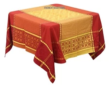 French Provencal Jacquard Tablecloth Marius Geometric Red 63 X 63 Made France