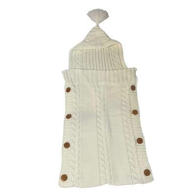 Cable Knit Cozy White Side Button Bunting with Hood