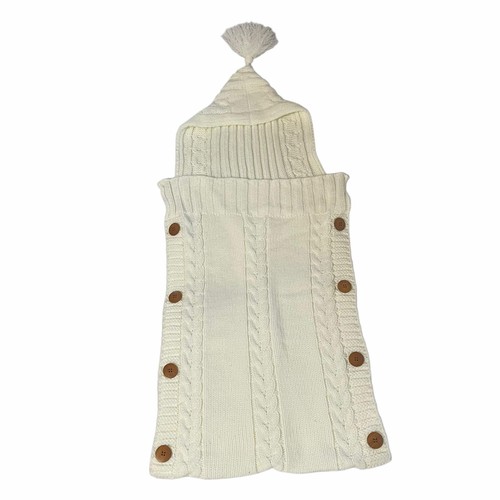 Cable Knit Cozy White Side Button Bunting with Hood