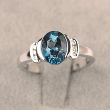 Natural London Blue Topaz Oval Cut Ring 925 Sterling Silver Topaz Gemstone Ring