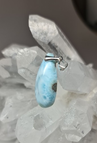 Natural Blue Larimar Stone Teardrop Pattern Crystal Silver 925 Dominica - Picture 3 of 11