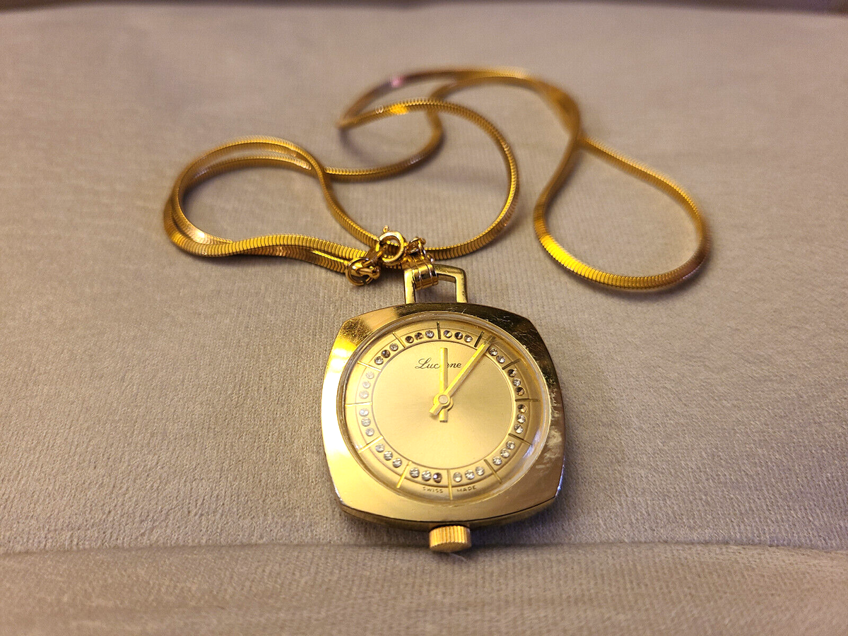 Vintage Lucerne Gold Tone Hand Wind Mechanical Pendant  display picture 1