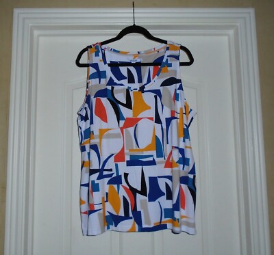Chico's TOUCH of COOL ABSTRACT TANK TOP Size 4  XXL 20 22 Nectarine Blue NWT $40