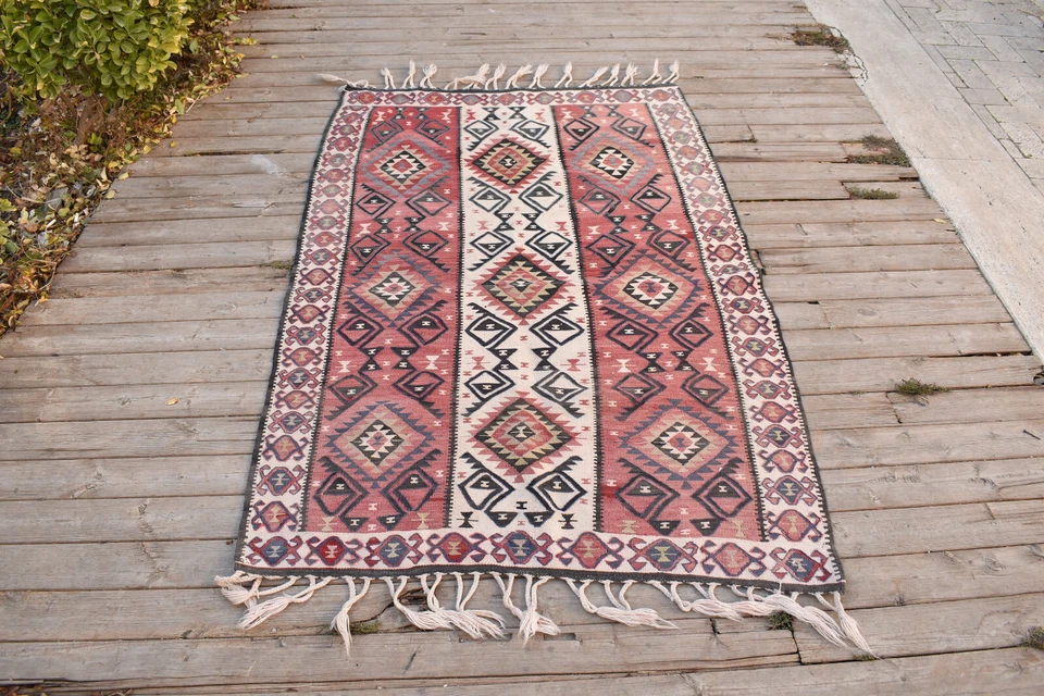 Alfombra turca 42''x63'' tejida a mano Van Kilim 107x162 cm lana alfombra tribal vintage Foto 2 de 4