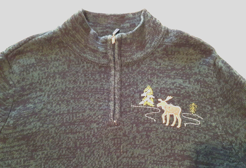 Women's Sweater Pullover 1/4 Zipper Kangaroo Pocket Heather Green Embroidered M - Picture 2 of 11