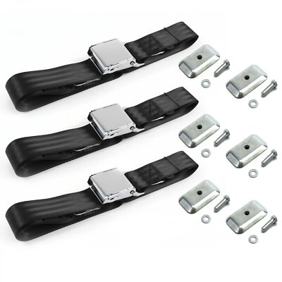 VW Type 1 Oval 1953 - 1957 Airplane 2pt Black Lap Bench Seat Belt Kit w/ Bracket