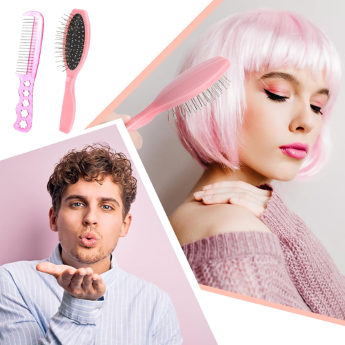 2 PCS Wig Brush Set - Stainless Steel Metal Bristle Comb and Cushion Detangling - Picture 5 of 12