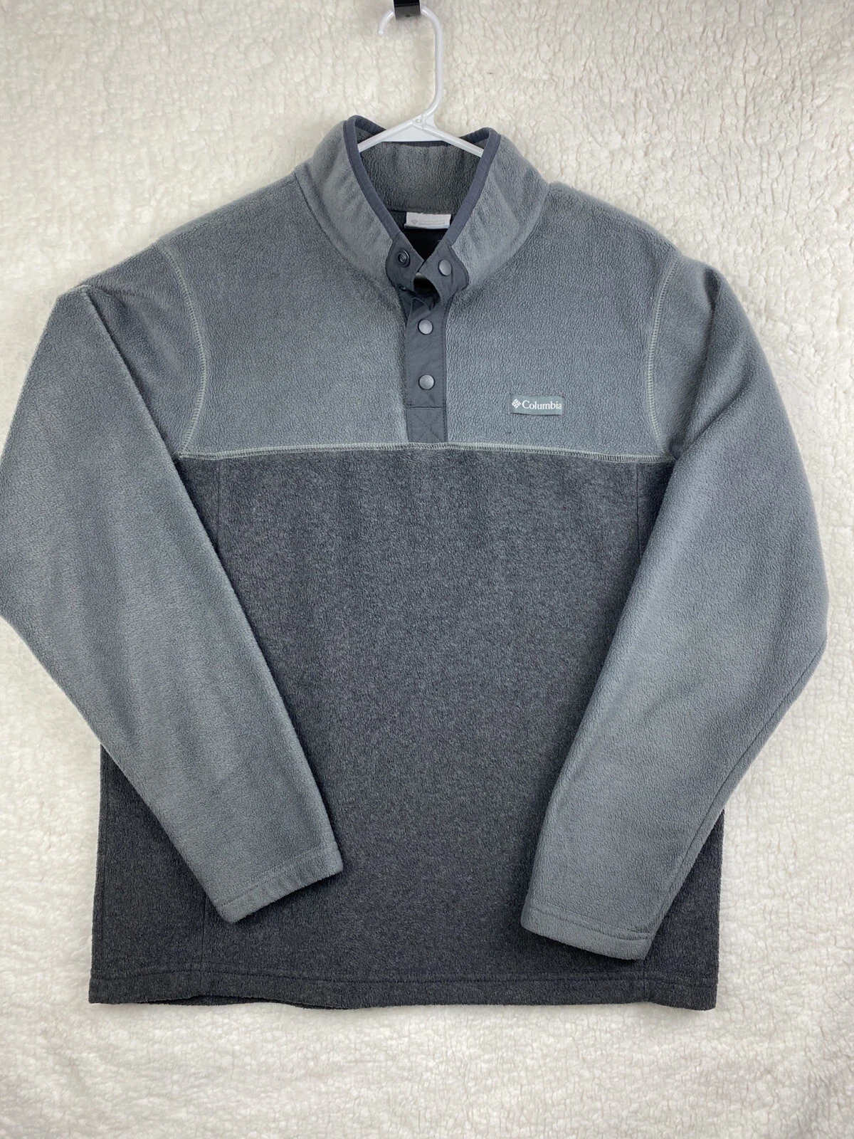 Columbia Mens Size M Fleece 1/4 Snap Button Pullover Jacket long sleeve gray