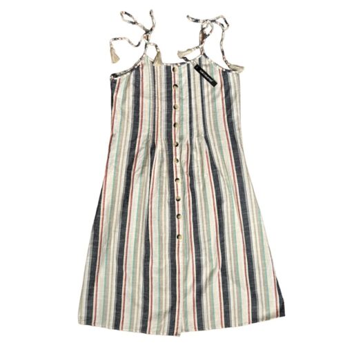 CLUB Z COLLECTION Striped Cotton Midi Sundress Cover-up sz S Tie Straps Pockets