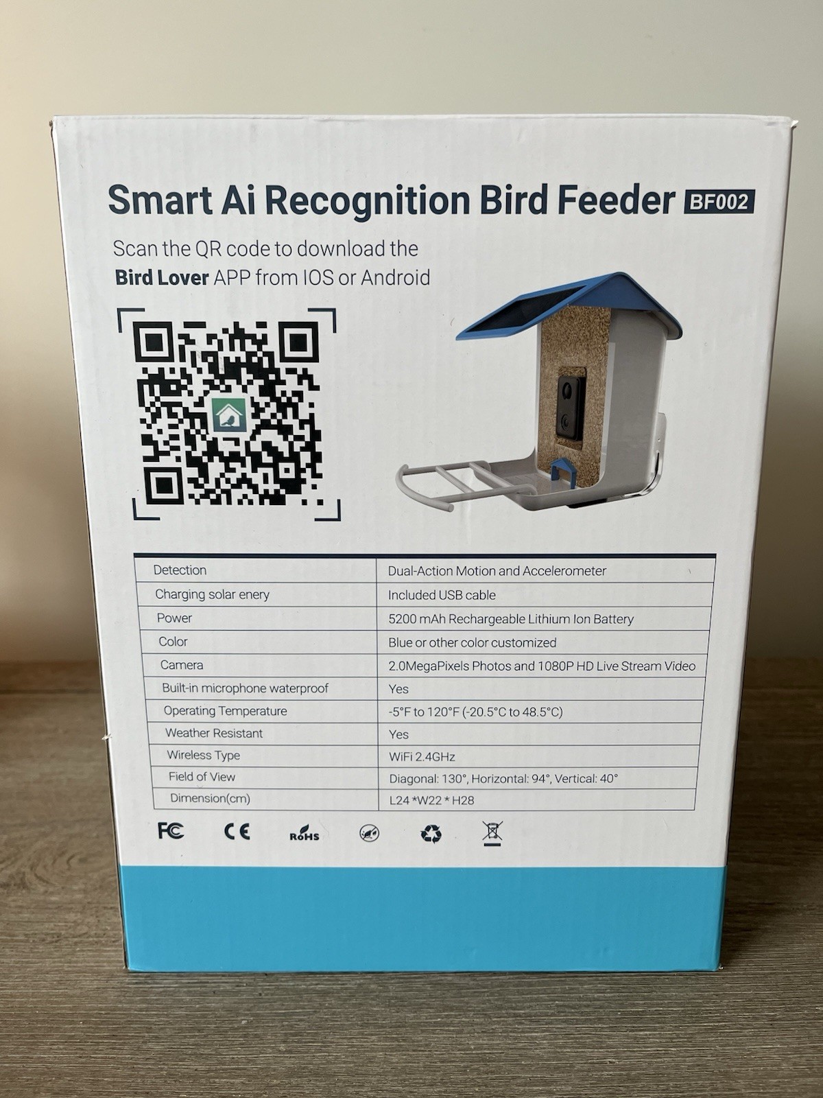 Smart AI Recognition Bird Feeder HD Streaming Video Solar Open Box