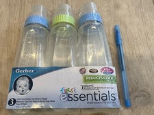 NEW 3 Gerber First Essentials 2010 Baby Bottles Silicone Nipples 4m Medium 9oz