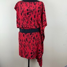 Bebe 100% Silk Dress Size S Red Black Leopard Print Belted Vintage Y2K Disco 90s