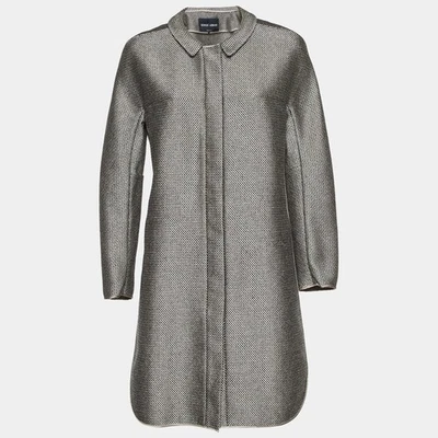 Manteau zippé Giorgio Armani gris noir tissage panier M - Photo 1/4