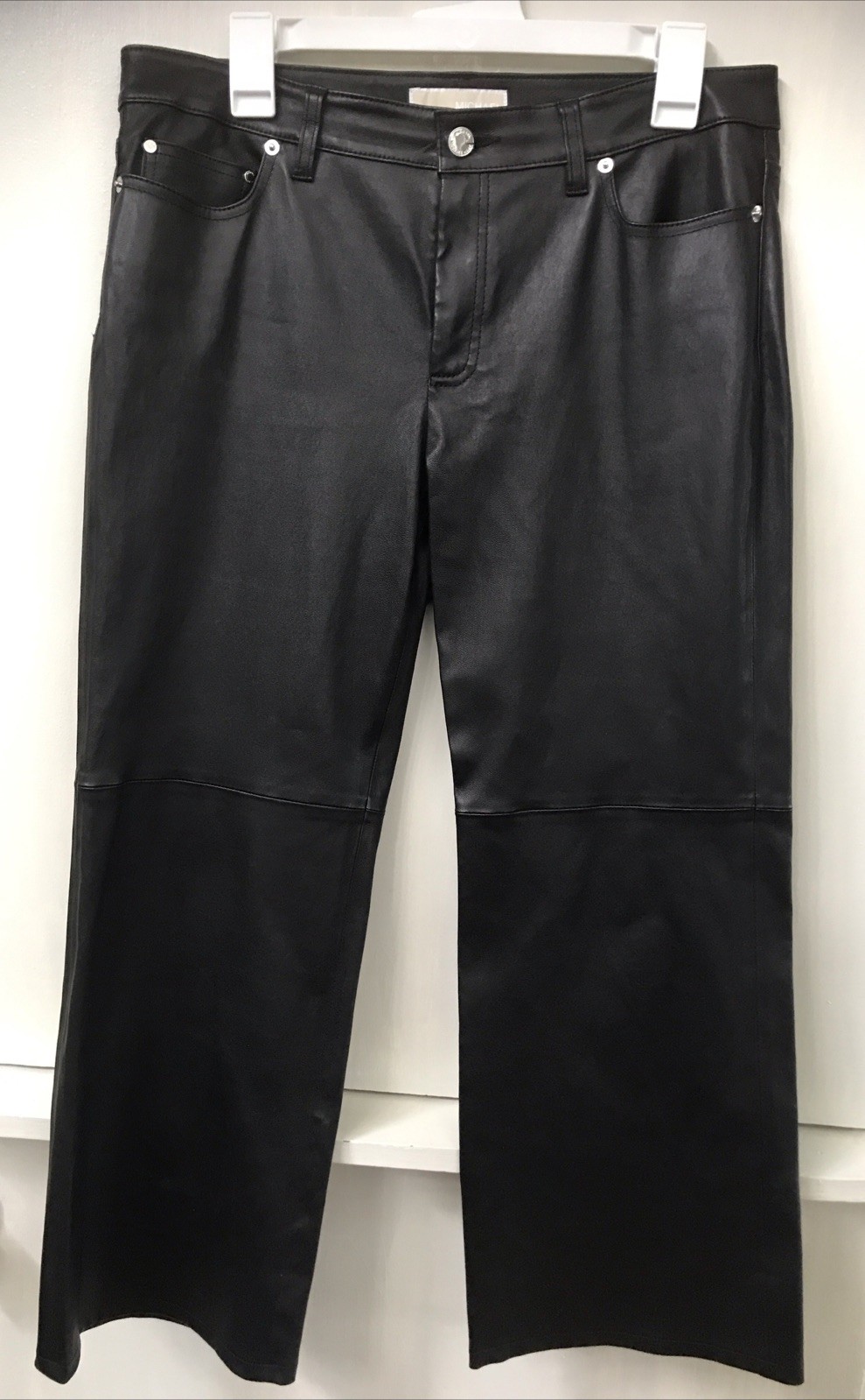Michael Kors Izzy Lambskin Cropped Straight Pants Black Leather Size 10 NWT