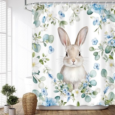 Easter Shower Curtains Sets, Spring Easter Bunny Floral for Bathroom Curtains...