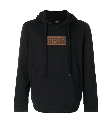 FENDI Felpa nera con cappuccio con logo FF ricamato