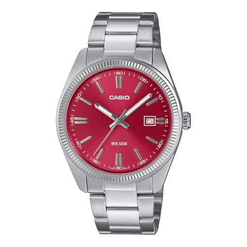 Casio MTP-1302PD-4AVEF Rotes Zifferblatt Edelstahl Uhr Japan Neu Y865708-image
